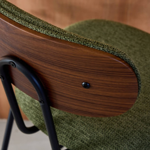 2 tabourets de bar décor bois courbé teinté noyer et tissu déperlant kaki. pieds métal noir mat (lot de 2) - L 44 x P 51 x H 103cm - Erin