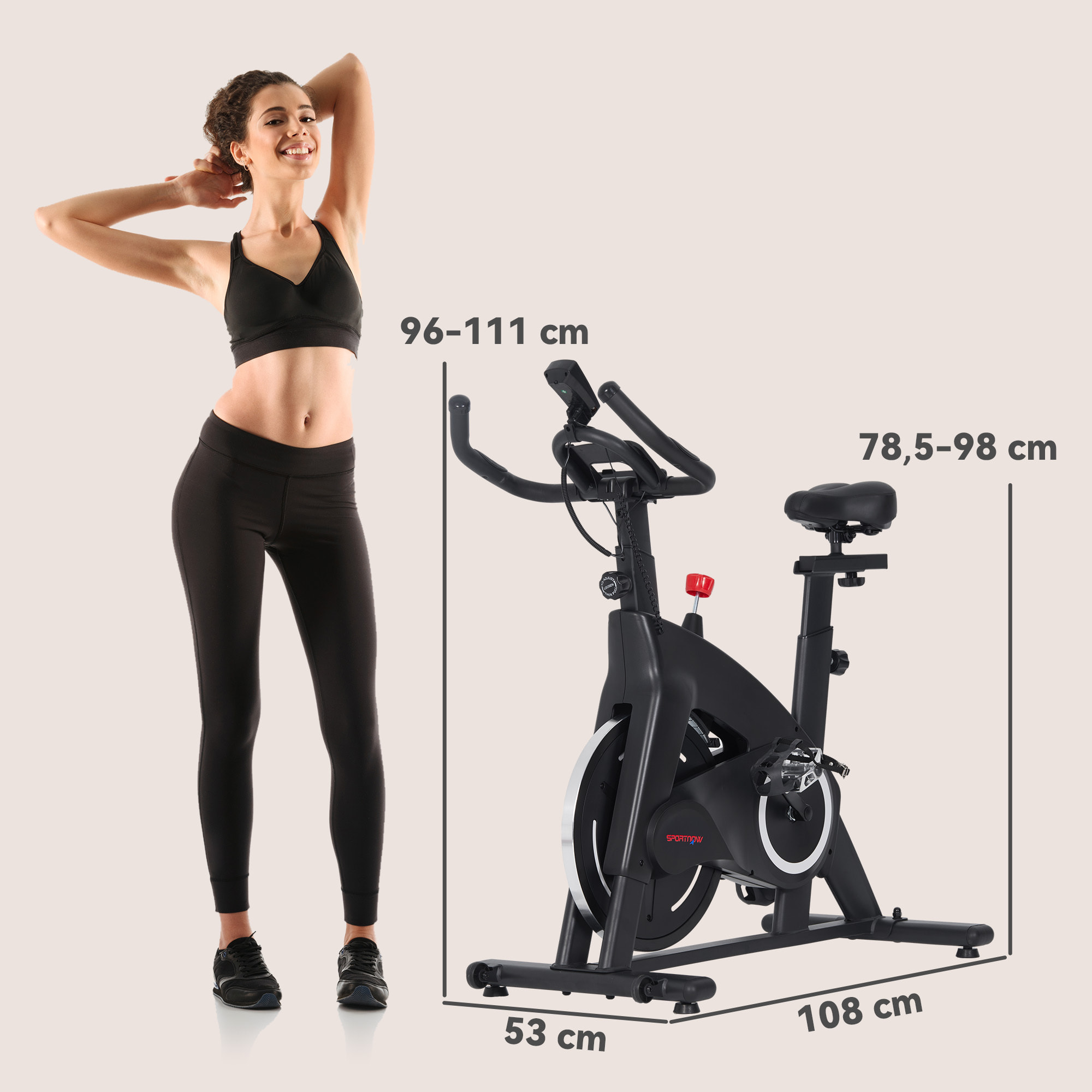 Bicicleta Estática Bici Estática con Volante de Inercia 15 kg Pantalla LED Pulsómetro Manillar Asiento Ajustable y Ruedas Carga 120 kg para Casa Gimnasio Negro