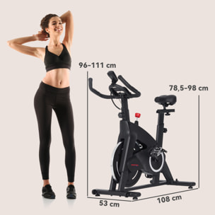 Bicicleta Estática Bici Estática con Volante de Inercia 15 kg Pantalla LED Pulsómetro Manillar Asiento Ajustable y Ruedas Carga 120 kg para Casa Gimnasio Negro