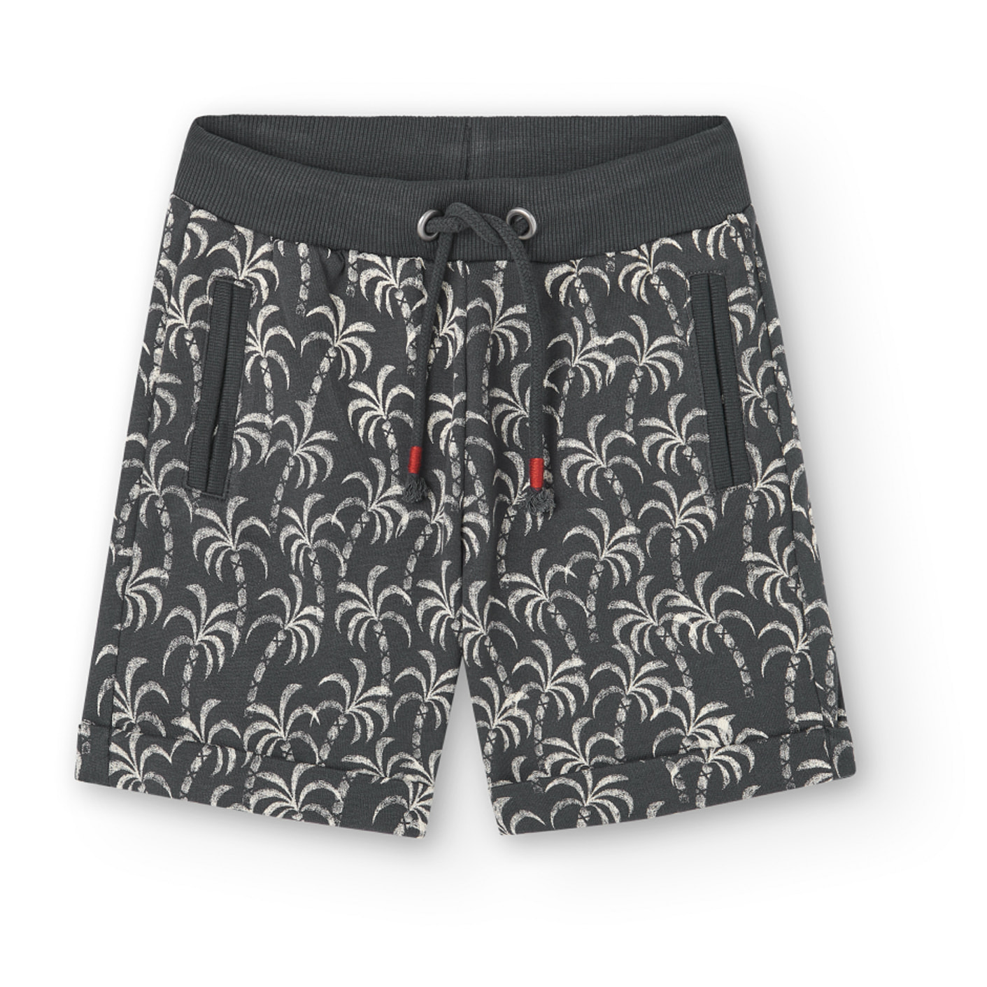 Bermudas estampadas niÃ±o, felpa, gris oscuro