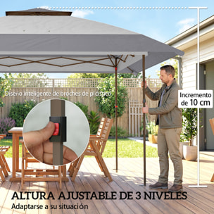 Carpa Plegable 4x4 m, Pop-up, con Doble Techo, 4 Paredes Laterales de Malla, Cenador de Jardín con Altura Ajustable 3 Niveles, Bolsa de Transporte, UPF30+, Gazebo para Camping, Fiestas, Gris