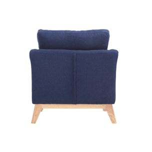 Fauteuil scandinave déhoussable en tissu bleu foncé et bois clair OSLO