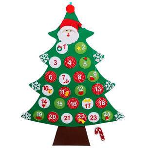 Calendario de adviento con diseño de árbol de navidad de felpa con adornos para pared. 85cm.