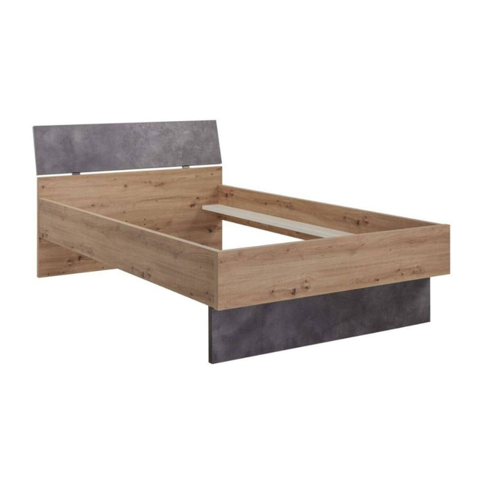 Letto singolo una piazza e mezza con testiera, 215 x 127 x 91, Rovere