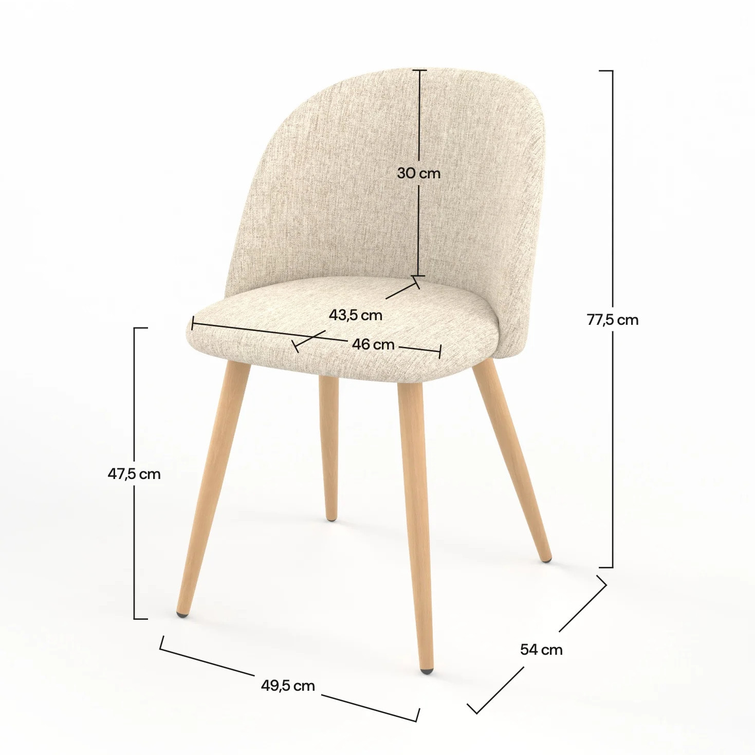 Lot de 2 chaises en tissu greige et pieds en métal imitation bois - Cozy