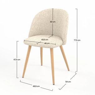 Lot de 2 chaises en tissu greige et pieds en métal imitation bois - Cozy