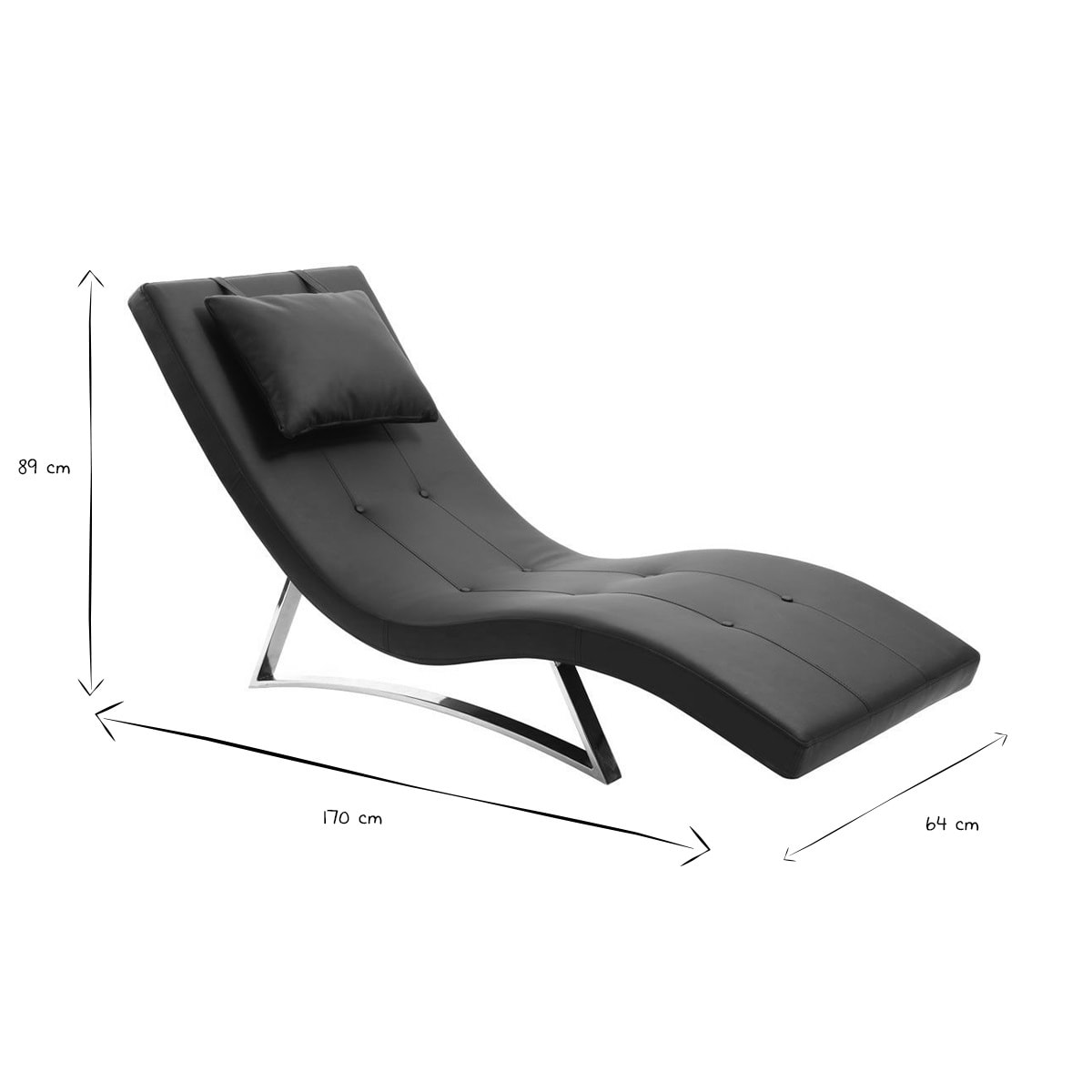Chaise longue design noir et acier chromé BARTY