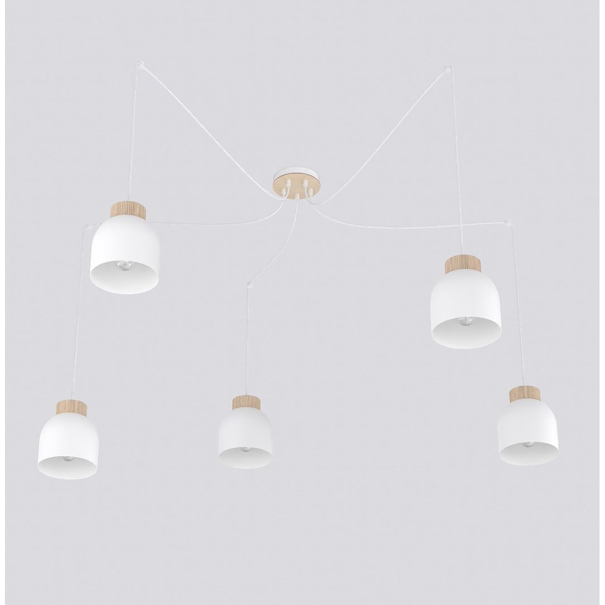 Lampada a sospensione KRU in acciaio bianco opaco e legno