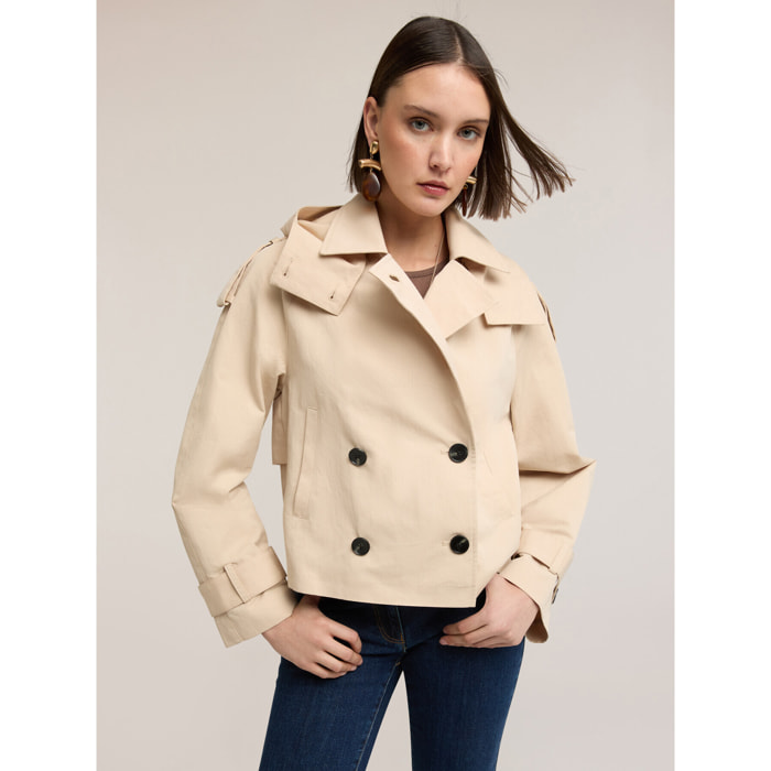 Motivi - Trench corto in gabardina misto cotone - Beige