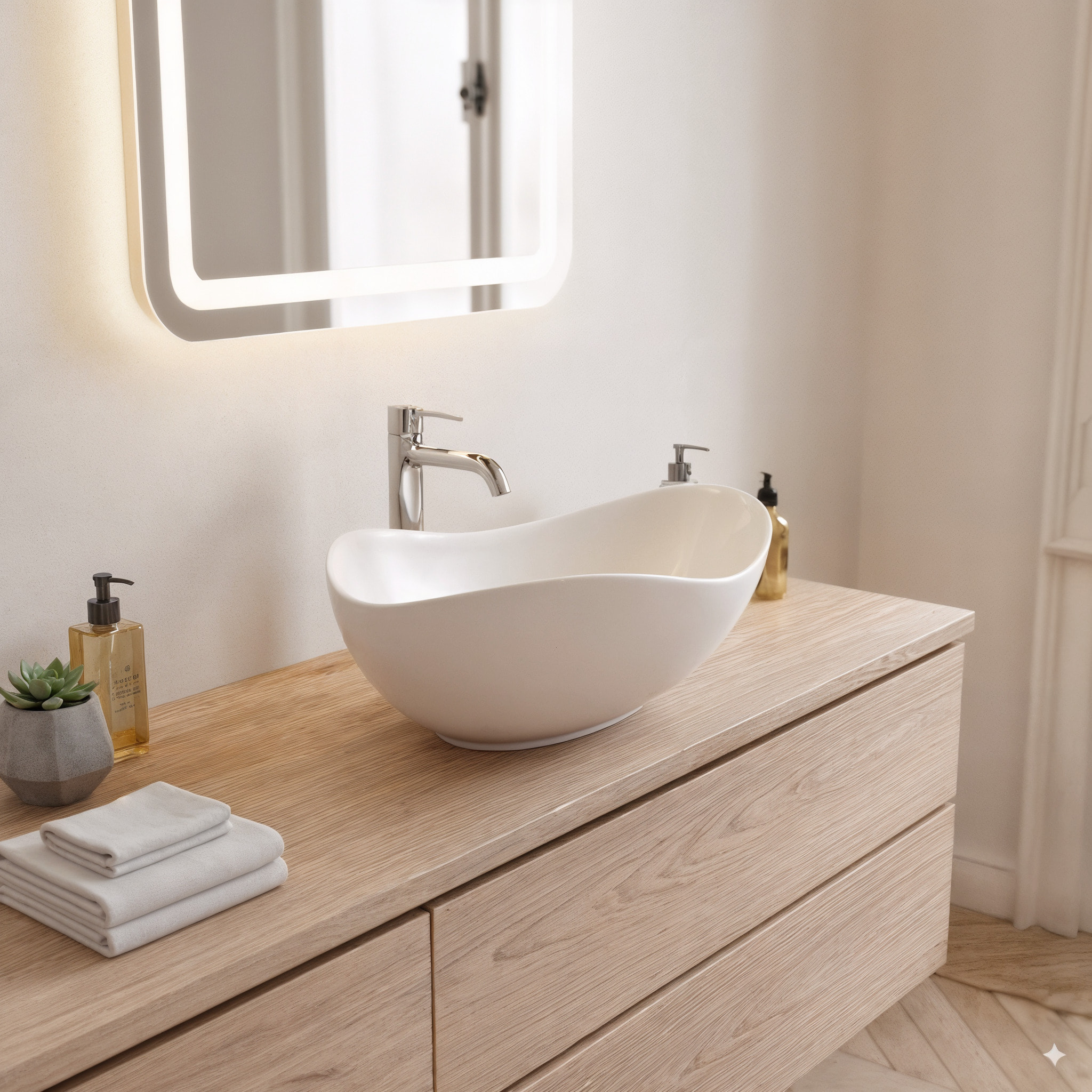 Vasque à poser design asymétrique 50,5 x 38 x 19 cm sans trop-plein blanc mat PixL (CEPX5038WM)