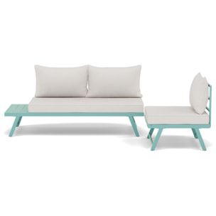 Isadora - salon de jardin 3 places - modulable - vert avec coussins beiges - Vert / Beige