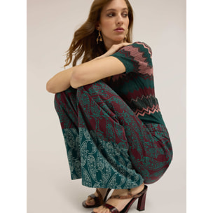 Motivi - Pantalones palazzo de raso estampado cashmere - Verde