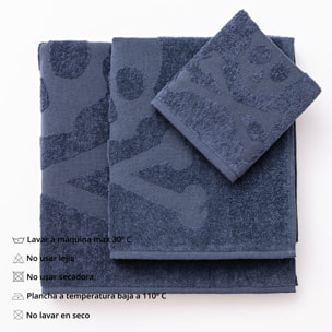 Set de toallas de baño calavera (tocador 30x50cm + manos 50x90cm + baño 70x140cm) 100%algodón azul scalpers home