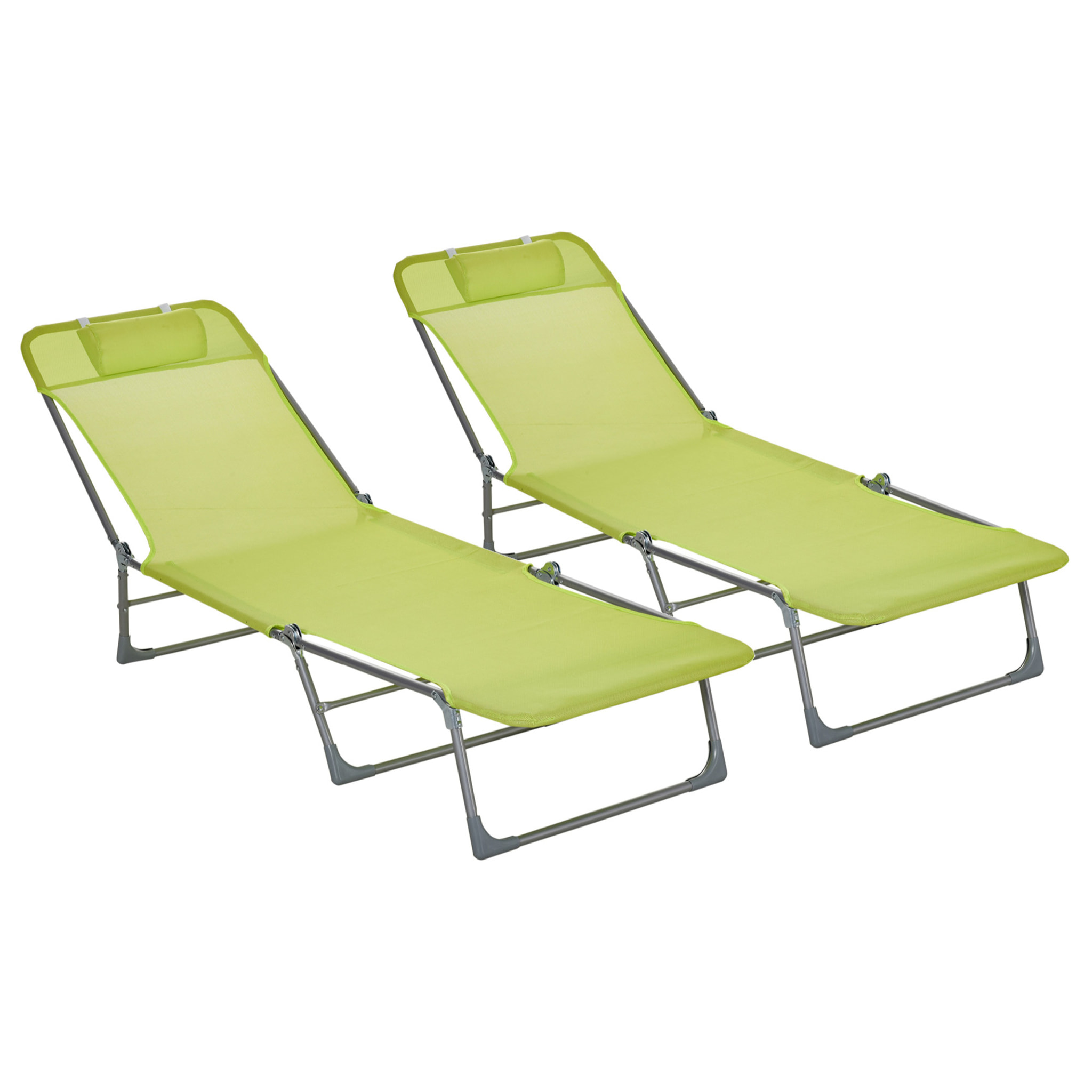 Conjunto de 2 Tumbonas Plegables Tumbonas de Jardín Reclinables con Respaldo Ajustable en 5 Posiciones y Reposacabezas Carga 120 kg para Terraza Piscina Playa 182x56x24,5 cm Verde