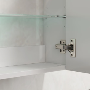 Armario de Baño Pared, Mueble de Baño Colgar con Estantes Ajustables de Vidrio Templado, Ahorro de Espacio, para Entrada, 40x15x55 cm, Blanco Brillo