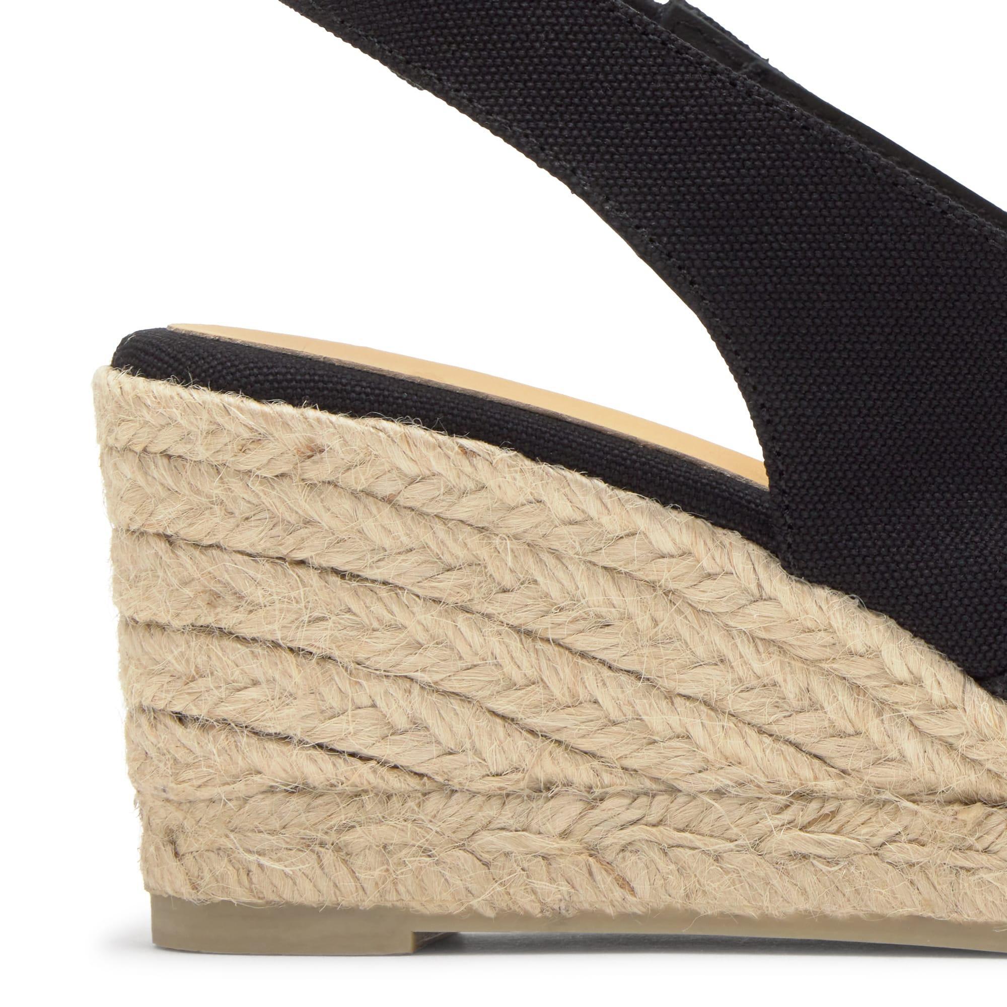 Alpargata destalonada Diana cuña de yute estilo peep toe en algodón