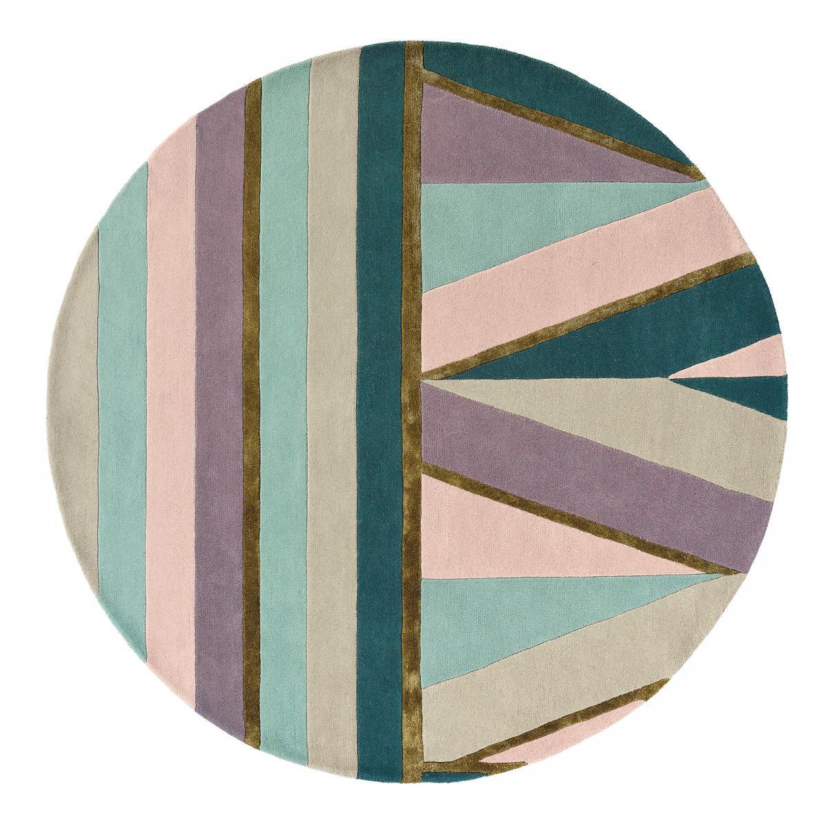 Tapis rond fait à la main en laine motif géométrique NUITOR