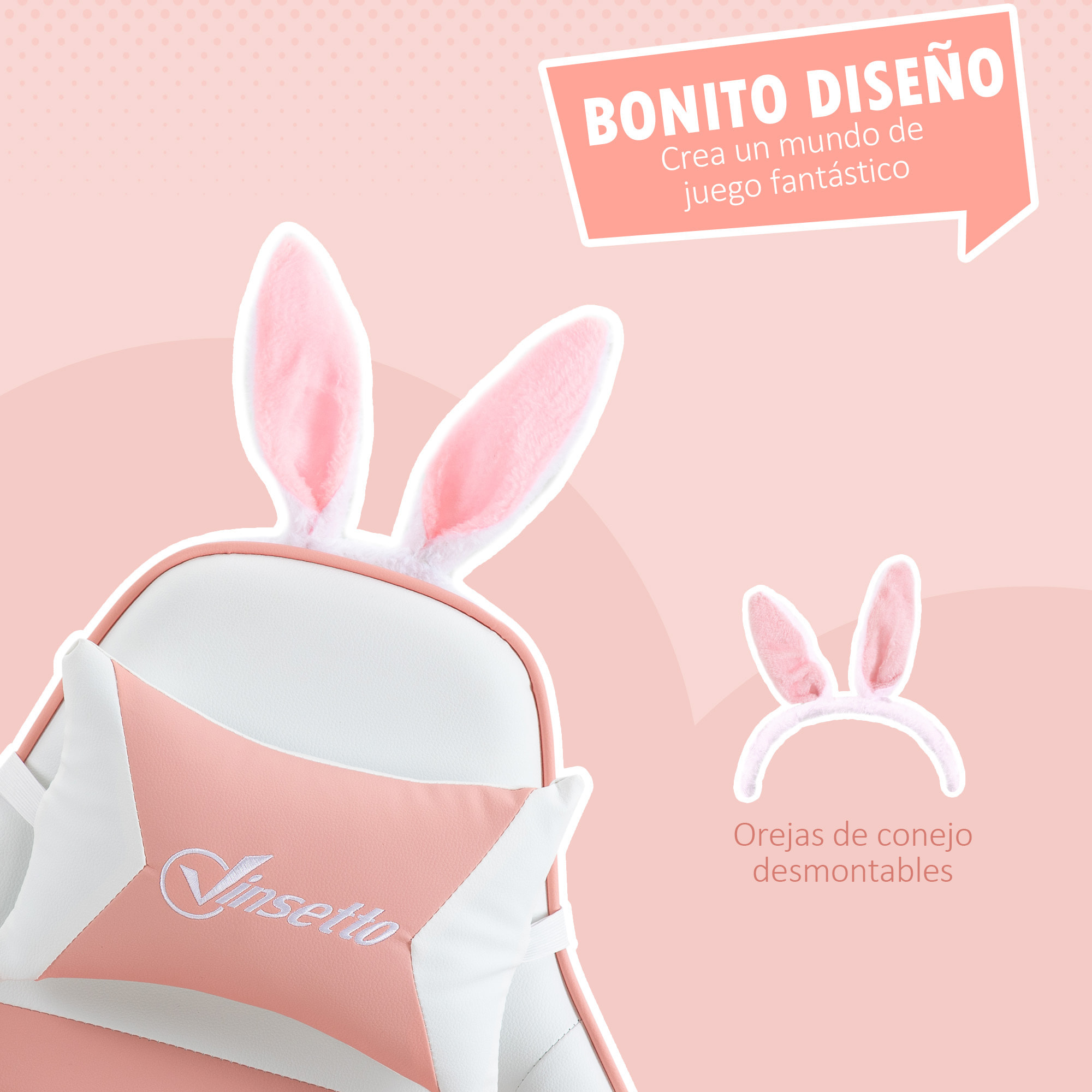 Silla Gaming Profesional Silla Gamer Racing Giratoria de Cuero PU con Altura Ajustable Inclinable 135° Reposacabezas y Reposapiés para Oficina Estudio 65x63x136-142 cm Rosa y Blanco