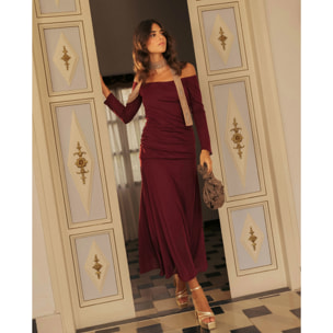 Vestido midi de punto palabra de honor