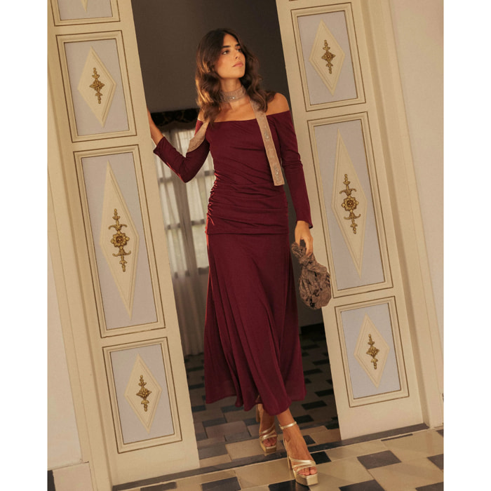 Vestido midi de punto palabra de honor