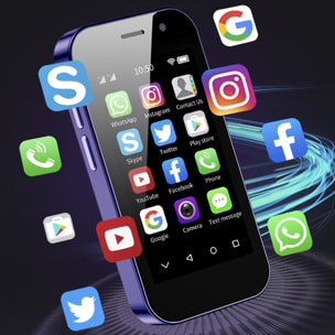 DAM Smartphone  Mini 14 PRO 4G, Android 9.0, 3GB RAM + 64GB. Schermo da 3''. Doppia scheda SIM. 4,7x1,2x9,4 cm. Viola