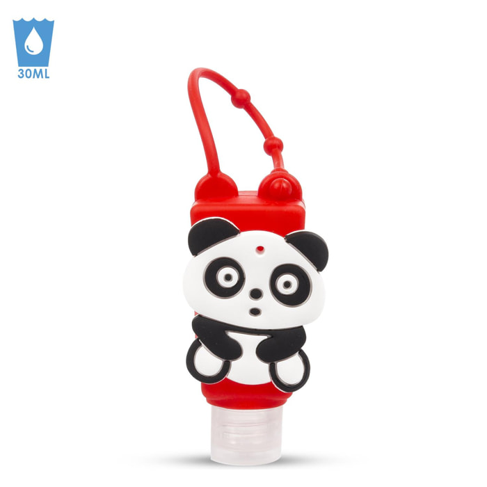 Llavero Botella higienizante de manos alcohol rellenable 30ml. Diseño panda.