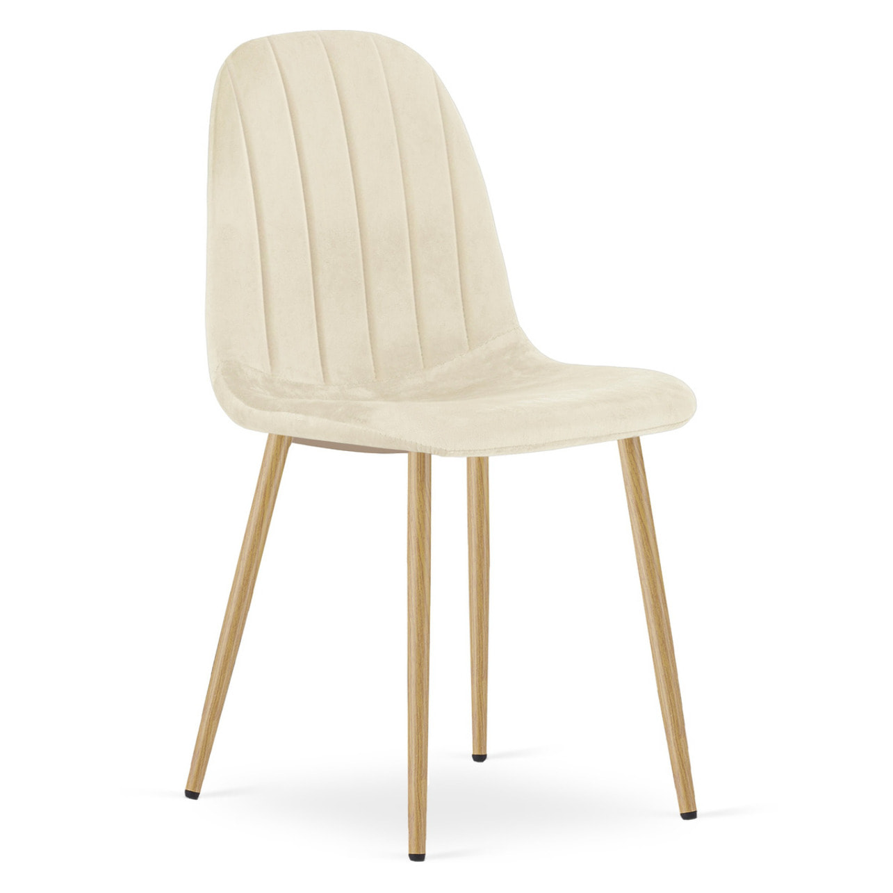 Set di 3 sedie Padva in velluto beige con gambe effetto rovere