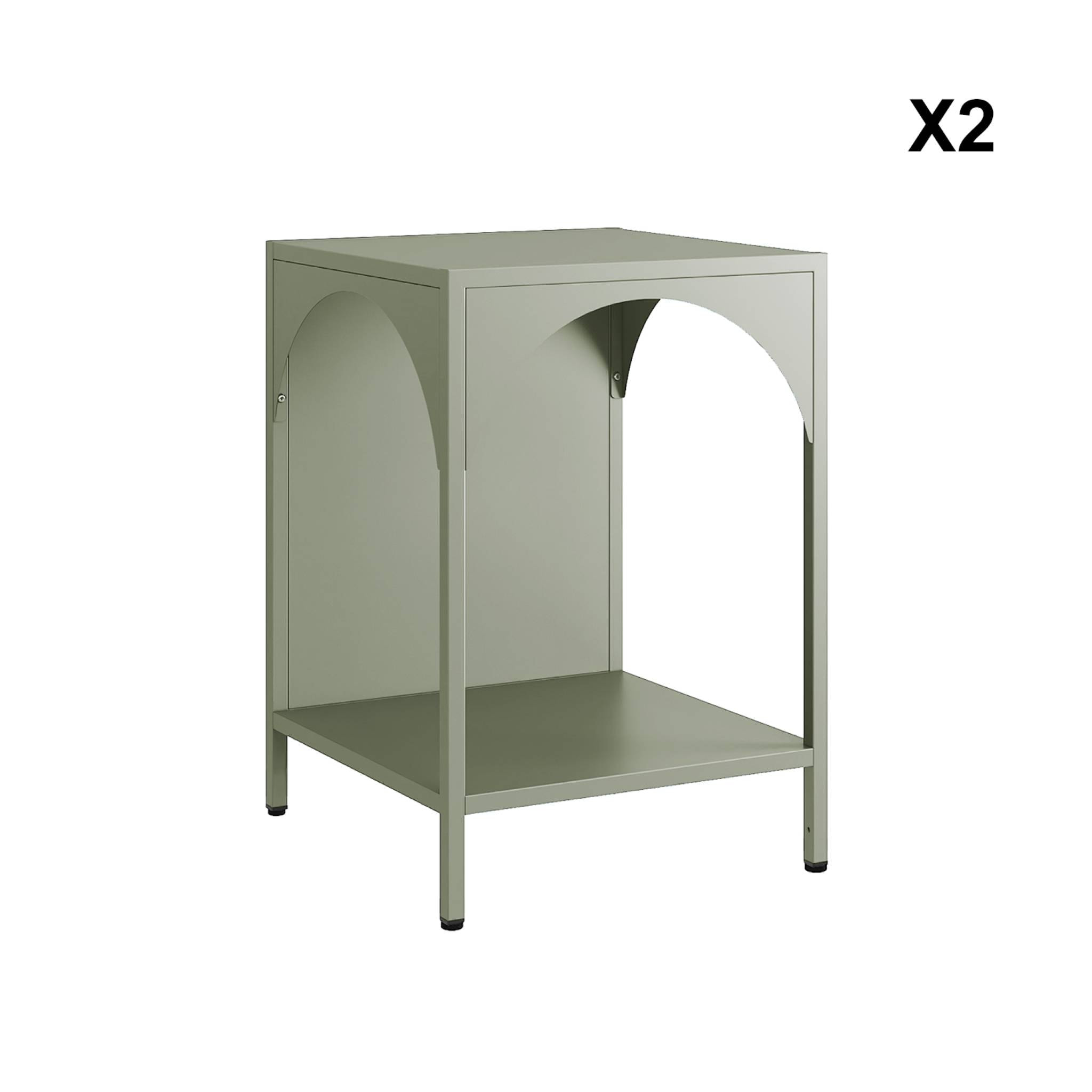 Lot de 2 tables de chevet. tables d'appoint en acier style industriel. vert. L 35 x l 35 x H 51cm