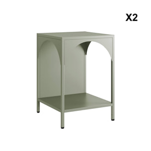 Lot de 2 tables de chevet. tables d'appoint en acier style industriel. vert. L 35 x l 35 x H 51cm