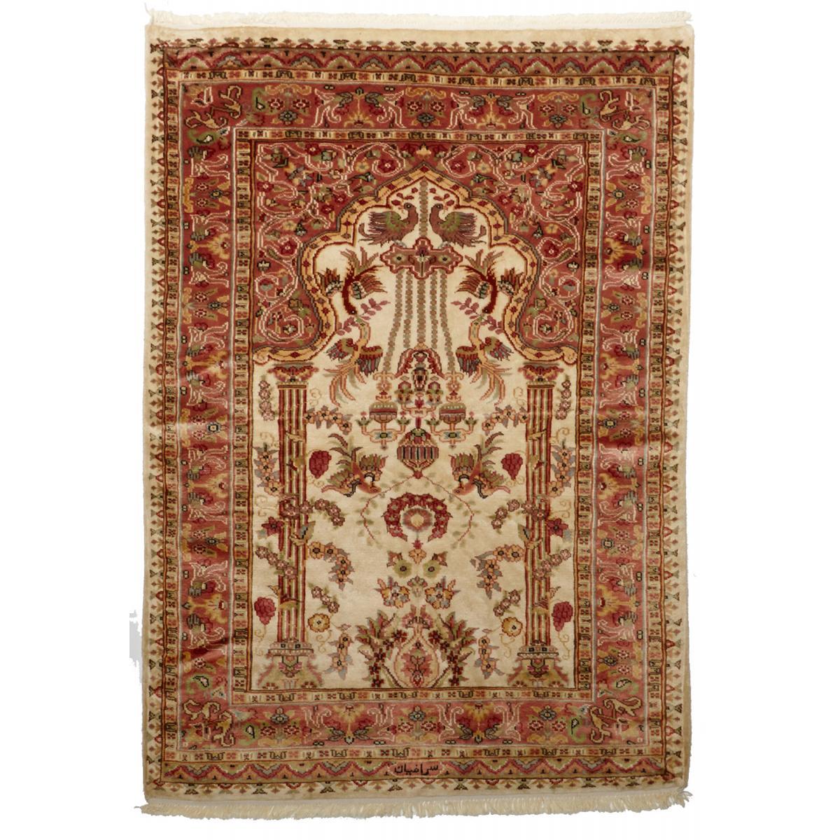 Authentique tapis d'orient, noué à la main en laine et soie