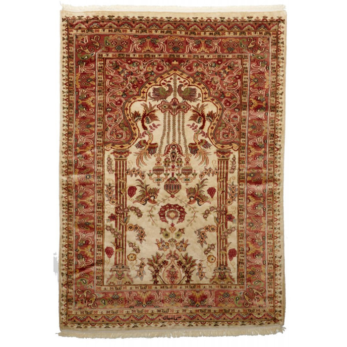 Authentique tapis d'orient, noué à la main en laine et soie