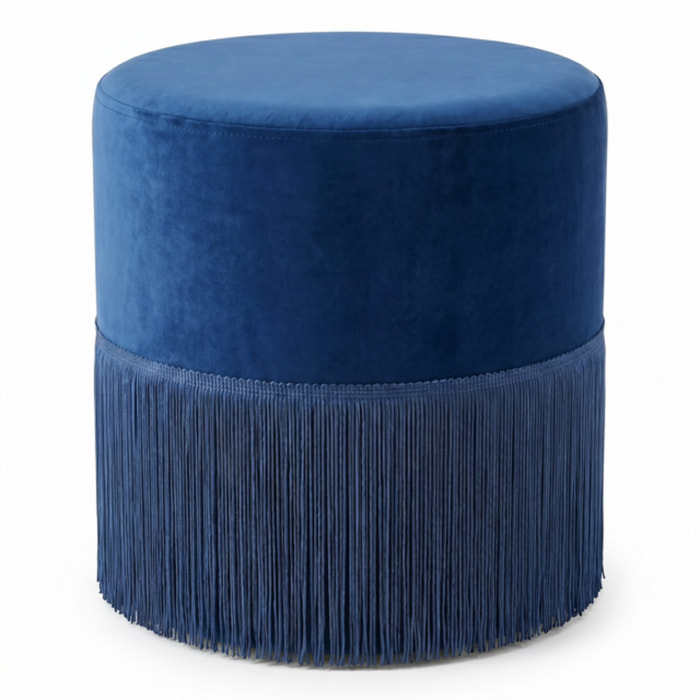 Pouf rotondo in velluto con frange decorative Ø34x40 cm, sgabello imbottito design glamour elegante, seduta decorativa per salotto camera da letto ingresso e cabina armadio, struttura resistente fino a 100 kg