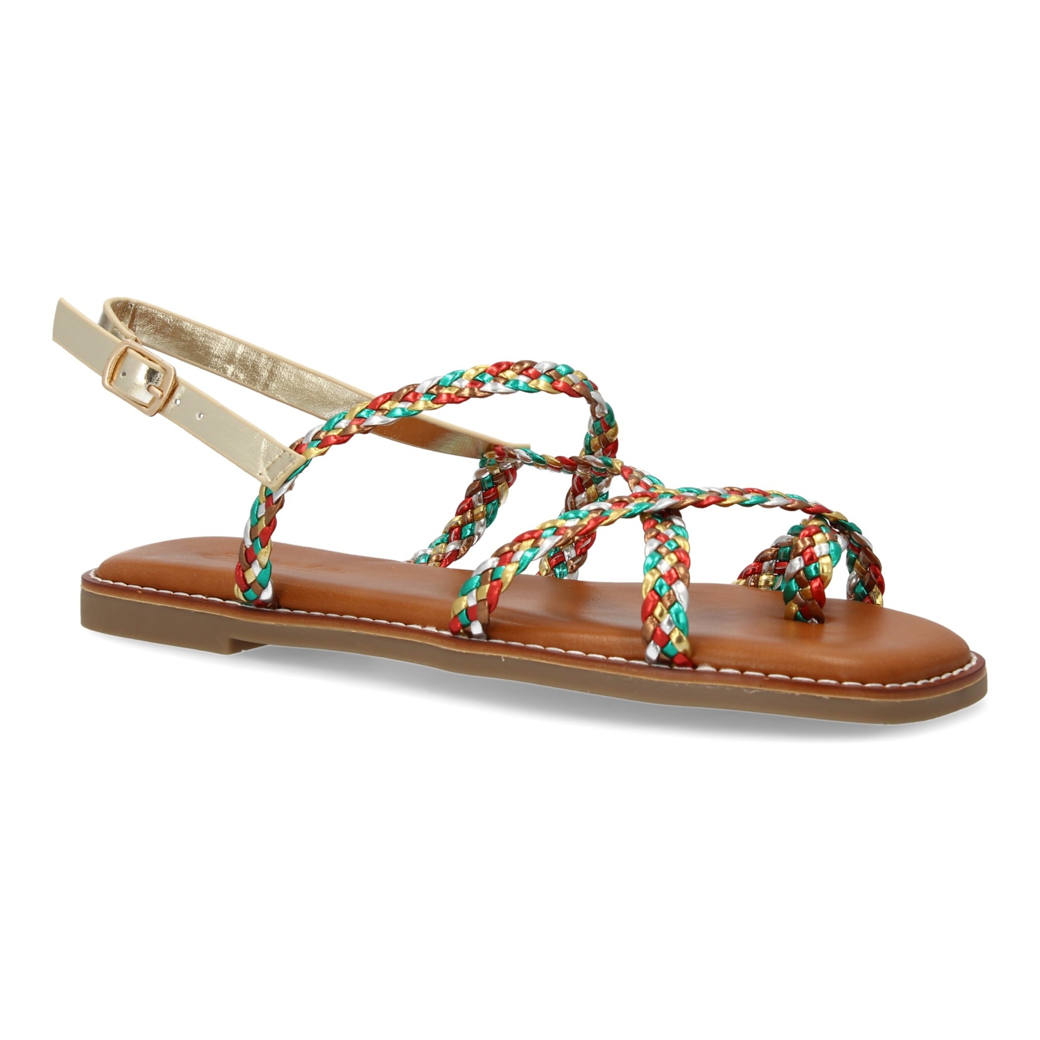 Sandalias planas de mujer, elegantes y comodas, diseño trenzado con cierre de hebilla ajustables