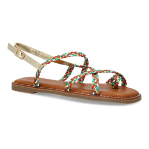 Sandalias planas de mujer, elegantes y comodas, diseño trenzado con cierre de hebilla ajustables