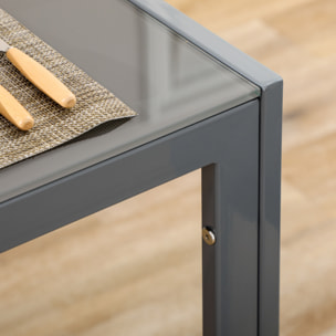 Ensemble table à manger rectangulaire et 4 chaises grand confort plateau verre trempé 8 mm métal gris