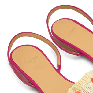 Zapato plano destalonado Berta en rafia trenzada con tira posterior en napa