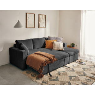 Cyrus - canapé d'angle réversible 4 places - convertible avec coffre - en velours côtelé - Gris foncé