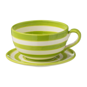 J-Line tasse + sous-tasse Granada Stripes - céramique - blanc/vert