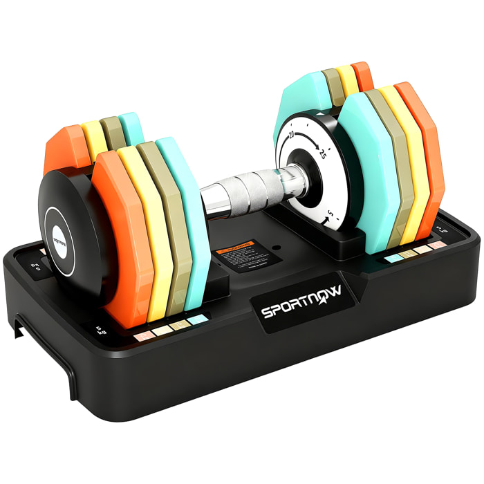 Mancuerna Ajustable Octogonal 5 en 1, Pesas y Mancuernas Ajuste Rápido de 5 a 25 kg, con Base de Almacenamiento y Mango Antideslizante, Equipo de Entrenamiento para Gimnasio en Casa