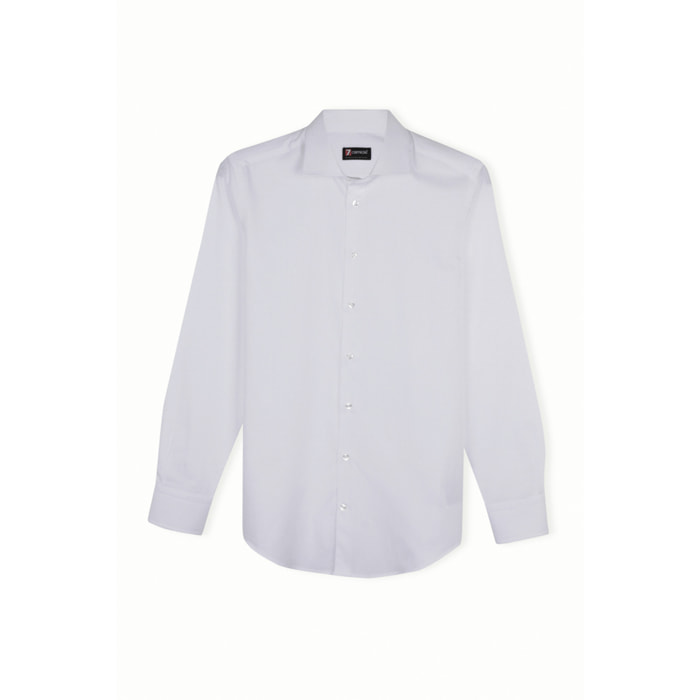 Camicia Uomo 1 Bottone Francese Slim Cotone Unito Bianco