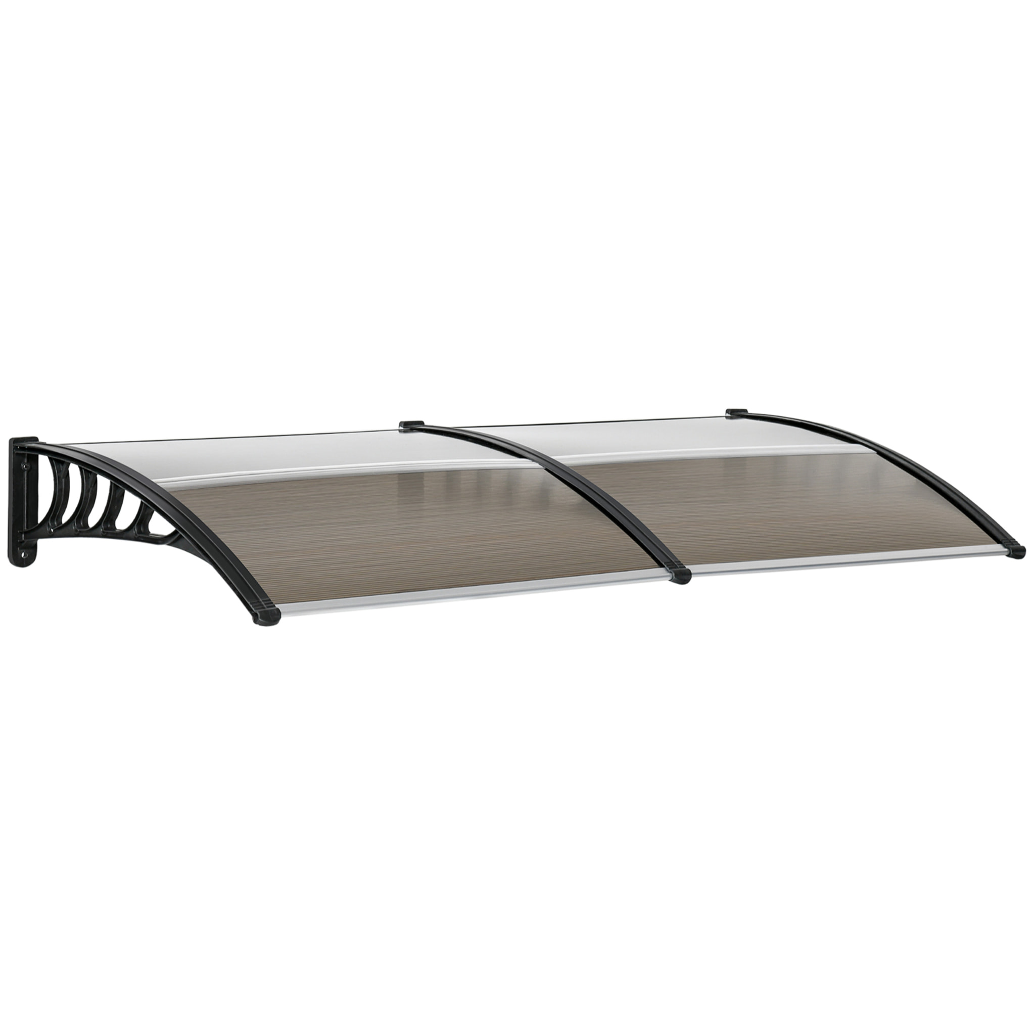 Auvent marquise de porte design voûté arrondi dim. 200L x 96l x 27H cm polycarbonate fumé brun PP noir