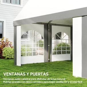 Carpa para Fiesta 4x8 m, Carpa de Jardín con Paredes Laterales Extraíbles, Puertas y Ventanas, Impermeable, Anti-UV, Cenador Gazabo para Boda, Camping, Eventos, Exterior, Gris y Blanco