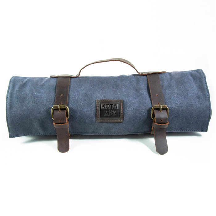 Borsa arrotolabile per coltelli | pelle e tela | blu | 57 x 42 cm