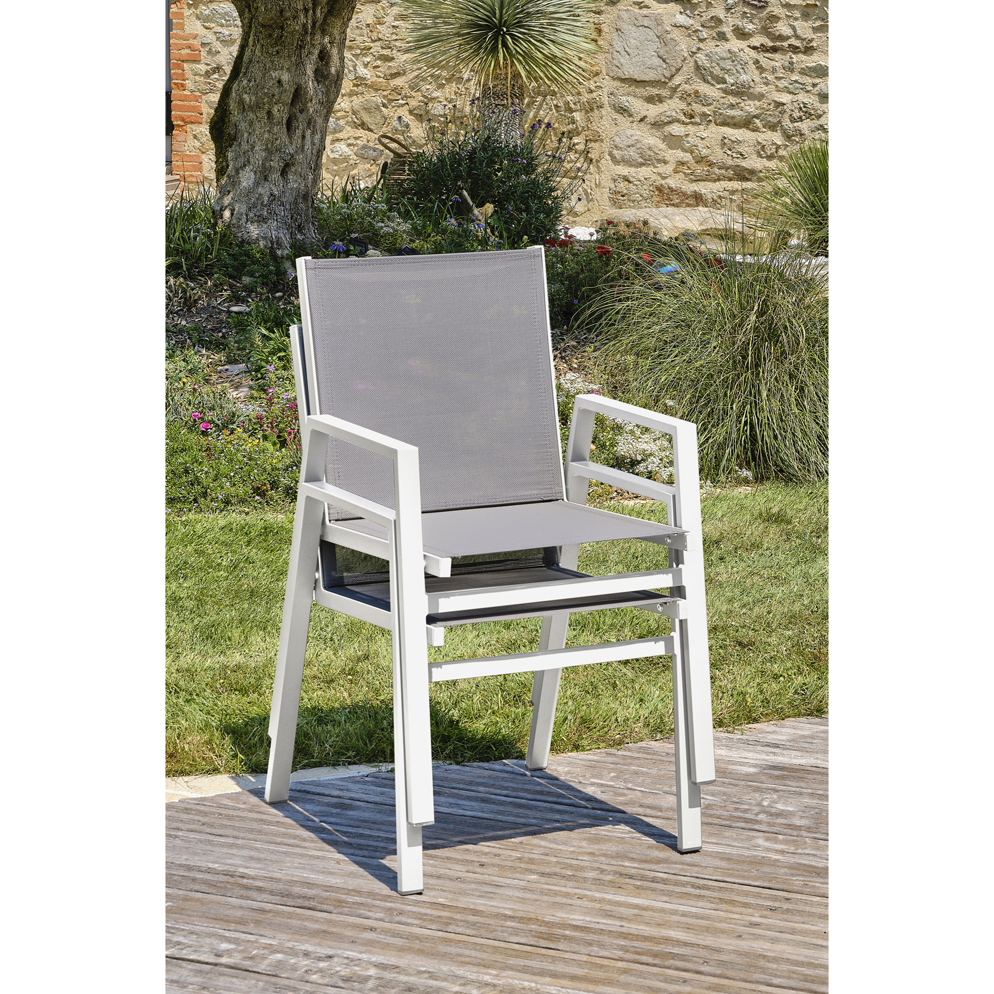 FLORIDE - Lot de 2 fauteuils de jardin empilables en aluminium blanc