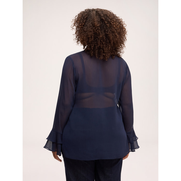 Fiorella Rubino - Blusa de crepé con volante - Azul