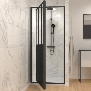 Porte de douche pivotante type atelier - 80x200cm - PROFILE NOIR MAT - verre 5mm