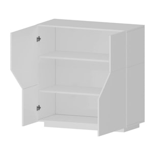 Credenza moderna a 2 ante geometriche, Made in Italy, Madia da ingresso, Buffet di design da soggiorno, Cm 100x43h106, Bianco lucido