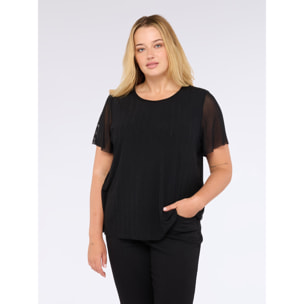 Fiorella Rubino - T-shirt in jersey con tulle e punti luce - Nero