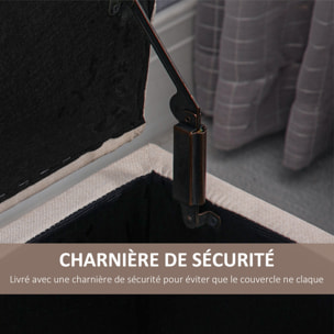 Banquette coffre de rangement style Chesterfield dim. 100 x 40 x 44 cm piètement bois noir tissu beige clair