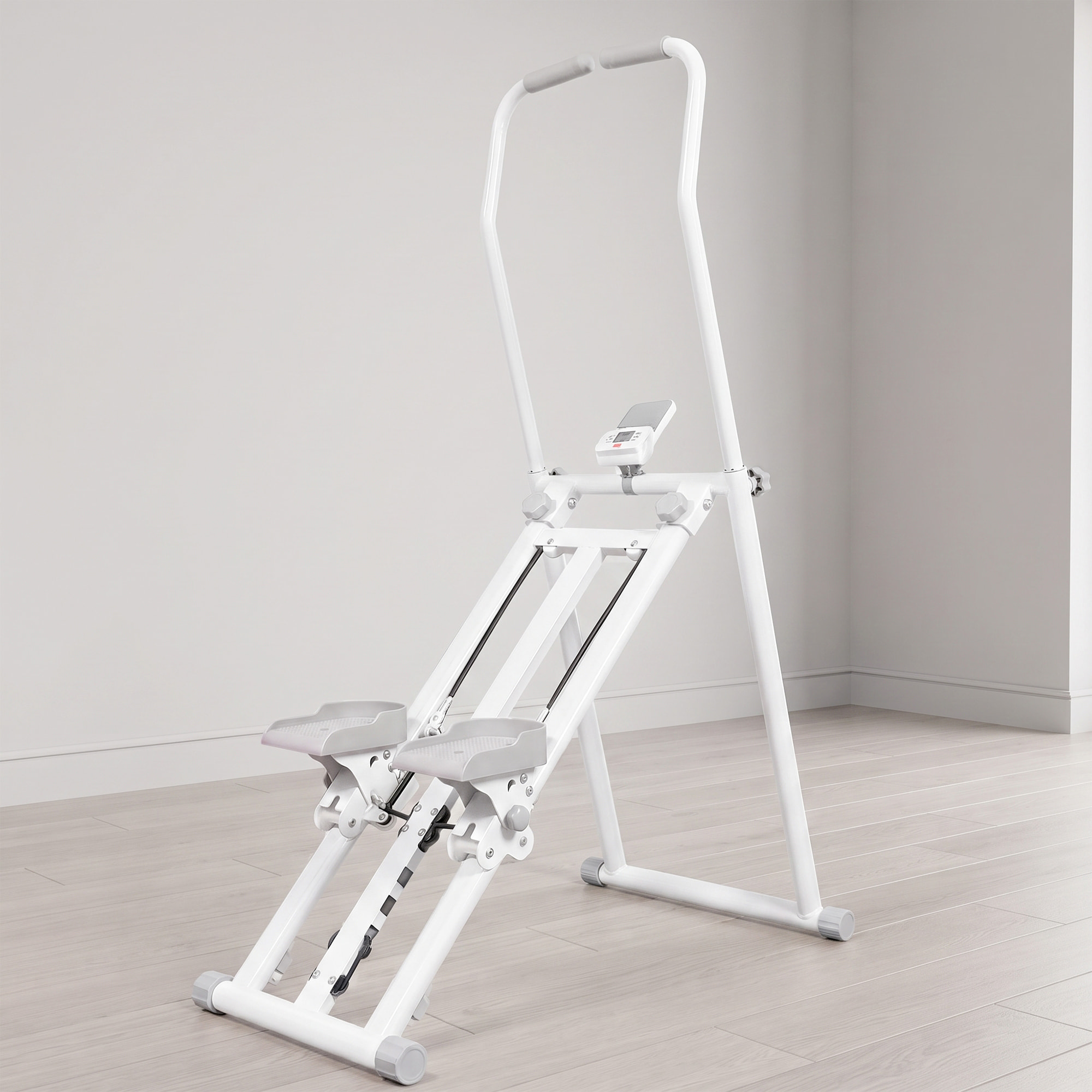 Stepper d'escalier pliable réglable - climber step - écran LCD multifonction acier gris blanc
